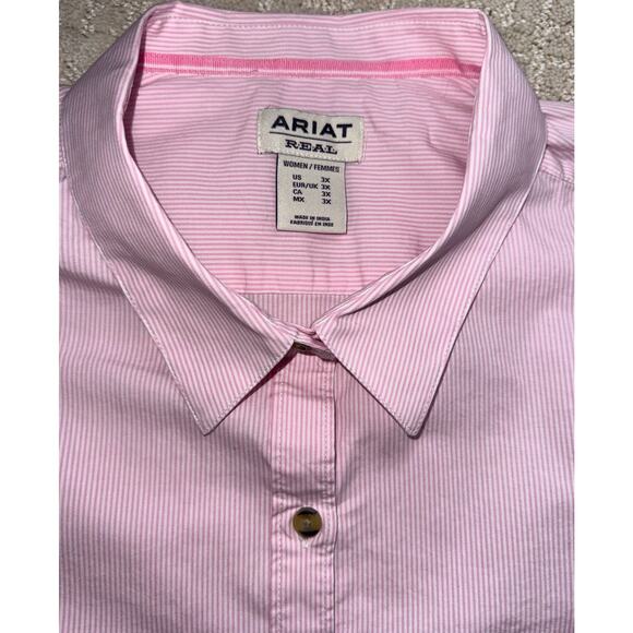 Ariat Women’s Long Sleeve Button Up Shirt Lot 3X Pink Pinstripe Green Plaid West - Picture 3 of 11
